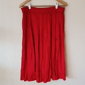 Rod's Western Wear Red Pleated Ruffle Skirt With Buttons